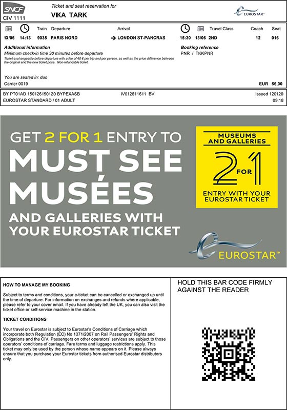 Билет Eurostar