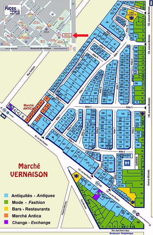Схема блошиного рынка Vernaison