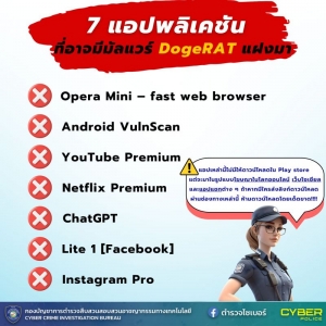 Предупреждение тайской киберполиции о DogeRAT. Фото: ССIB