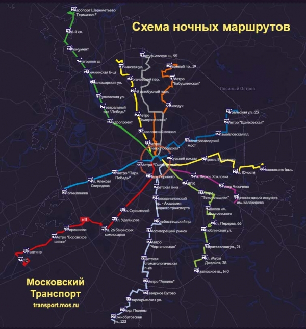 Схема ночных маршрутов Москвы